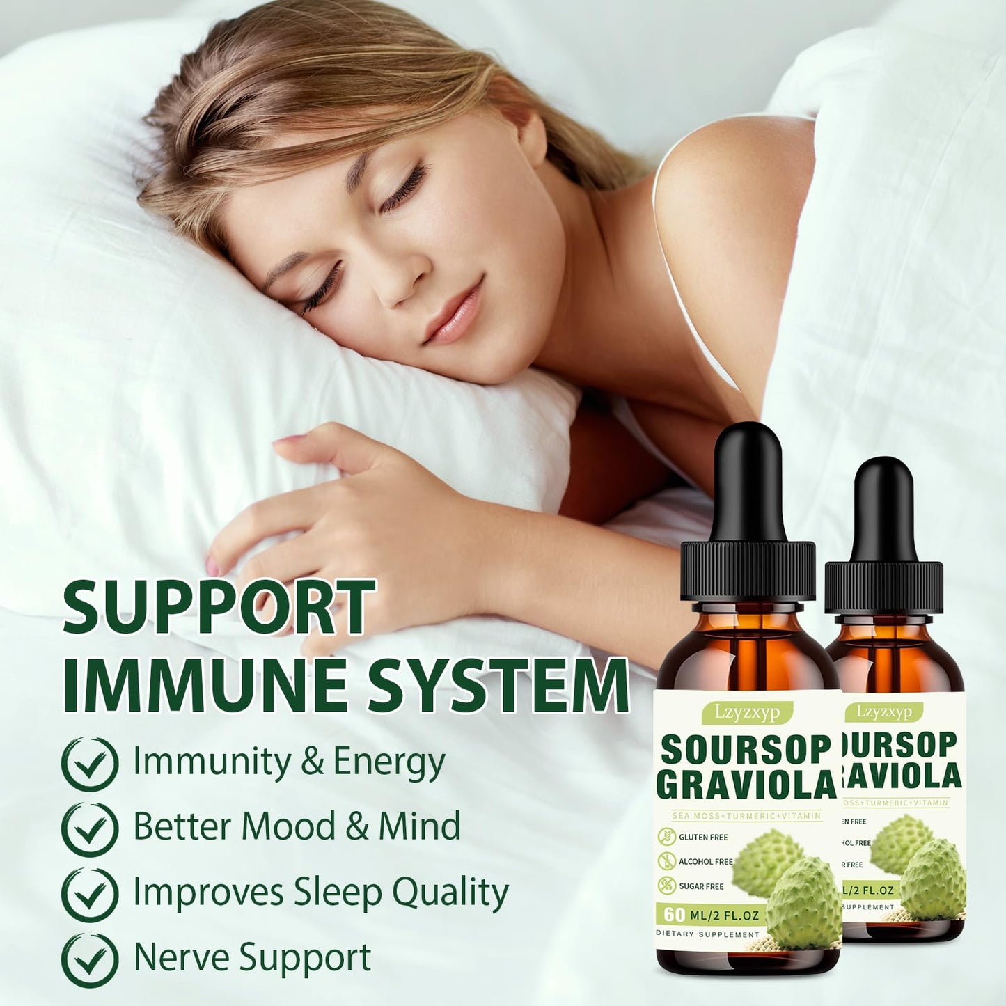 2 Packs 3000MG Soursop Graviola Drops – Immune, Antioxidant & Sleep Support | 4 Fl Oz (2)
