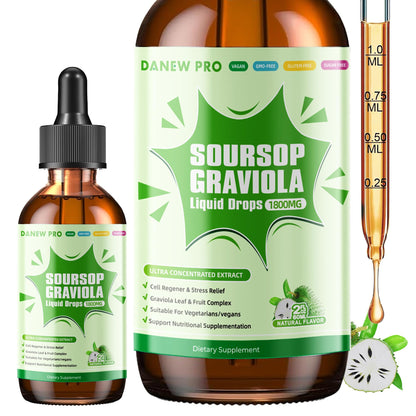 Soursop Graviola Liquid Drops 1800mg – Immune Support, Sleep & Liver (2 fl oz)