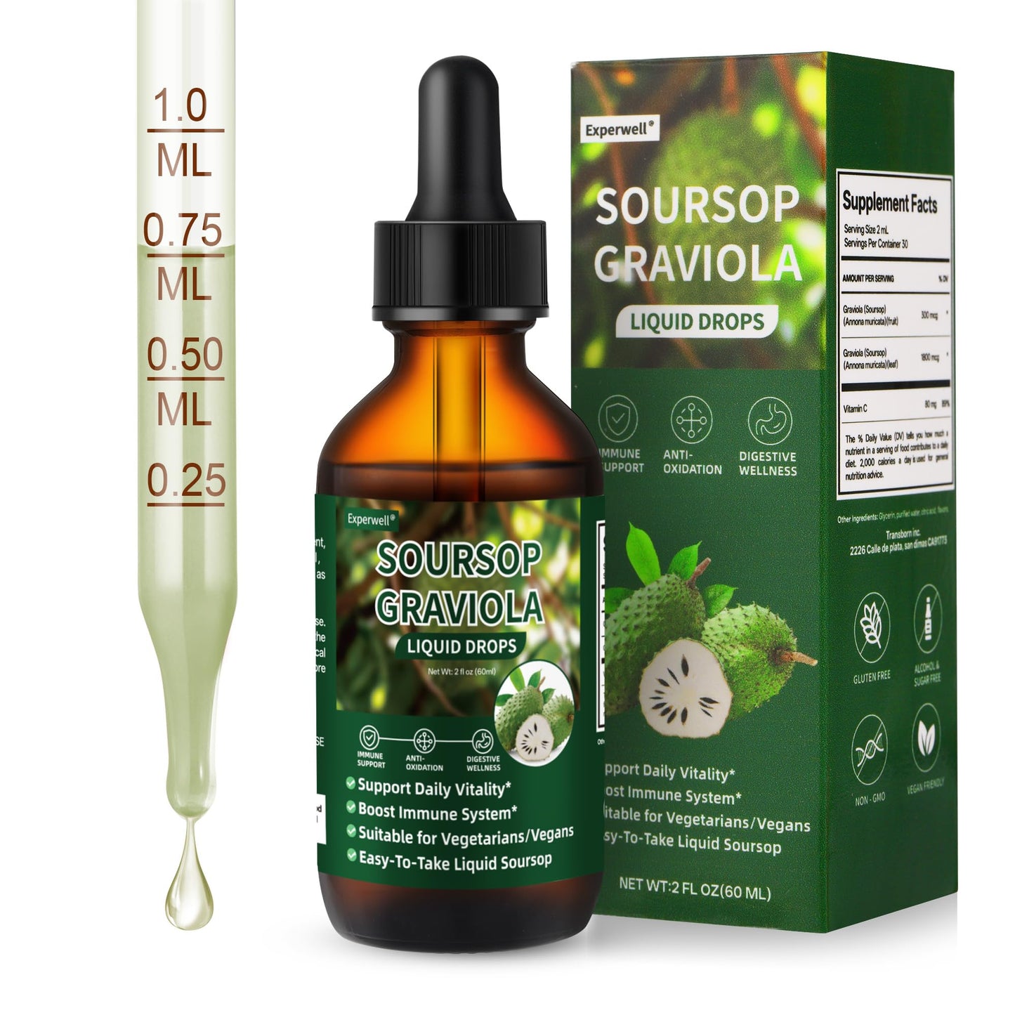 Soursop Graviola Liquid Drops – Immune Support, Digestive Bitters, 2 oz, Vegan