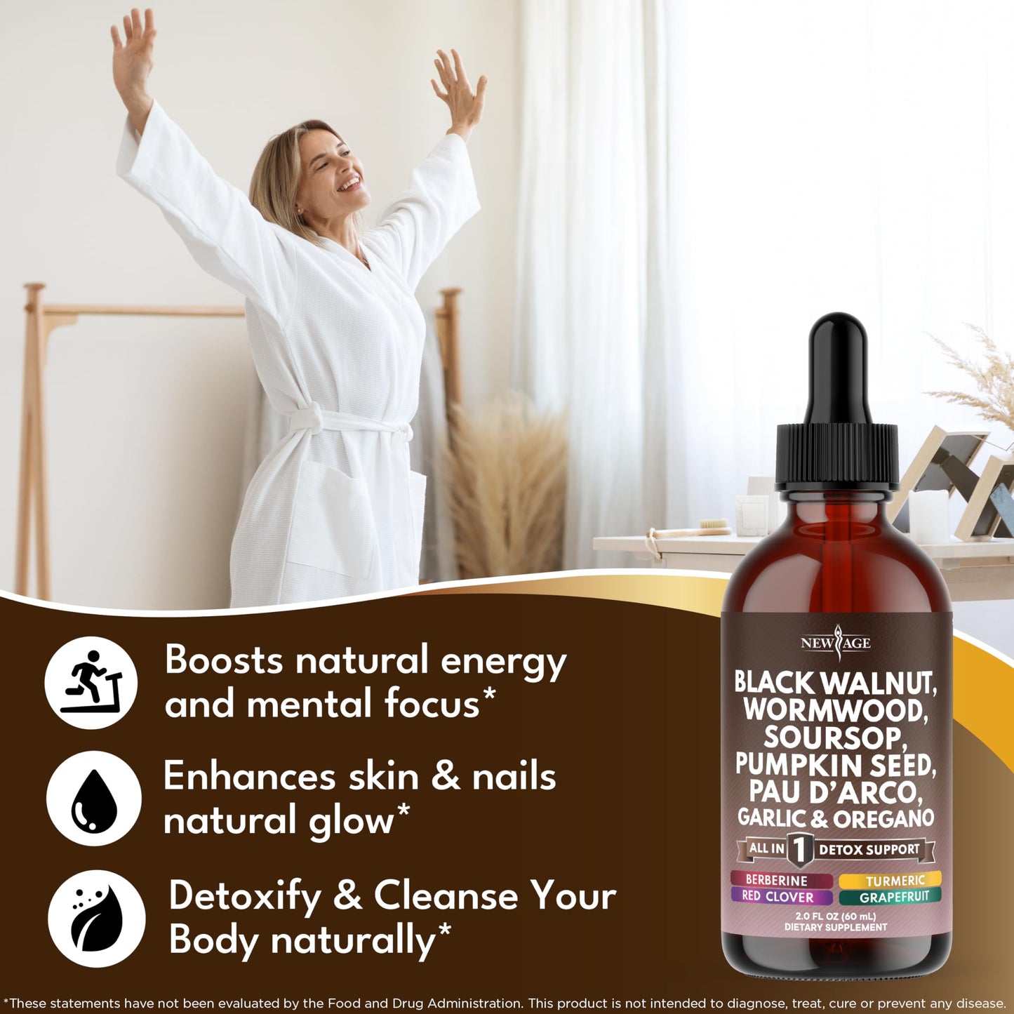 NEW AGE Black Walnut Wormwood Cleanse Drops – Herbal Liquid Tincture, 8oz