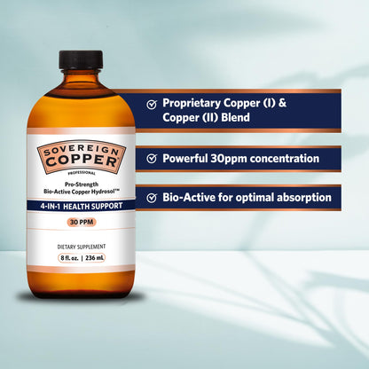 Sovereign Pro-Strength Bio-Active Copper Hydrosol - 30ppm Copper Liquid, 8 fl oz