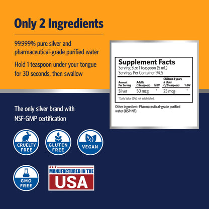 Sovereign Silver Immune Support – Colloidal Silver Hydrosol 10 ppm, 16 fl oz