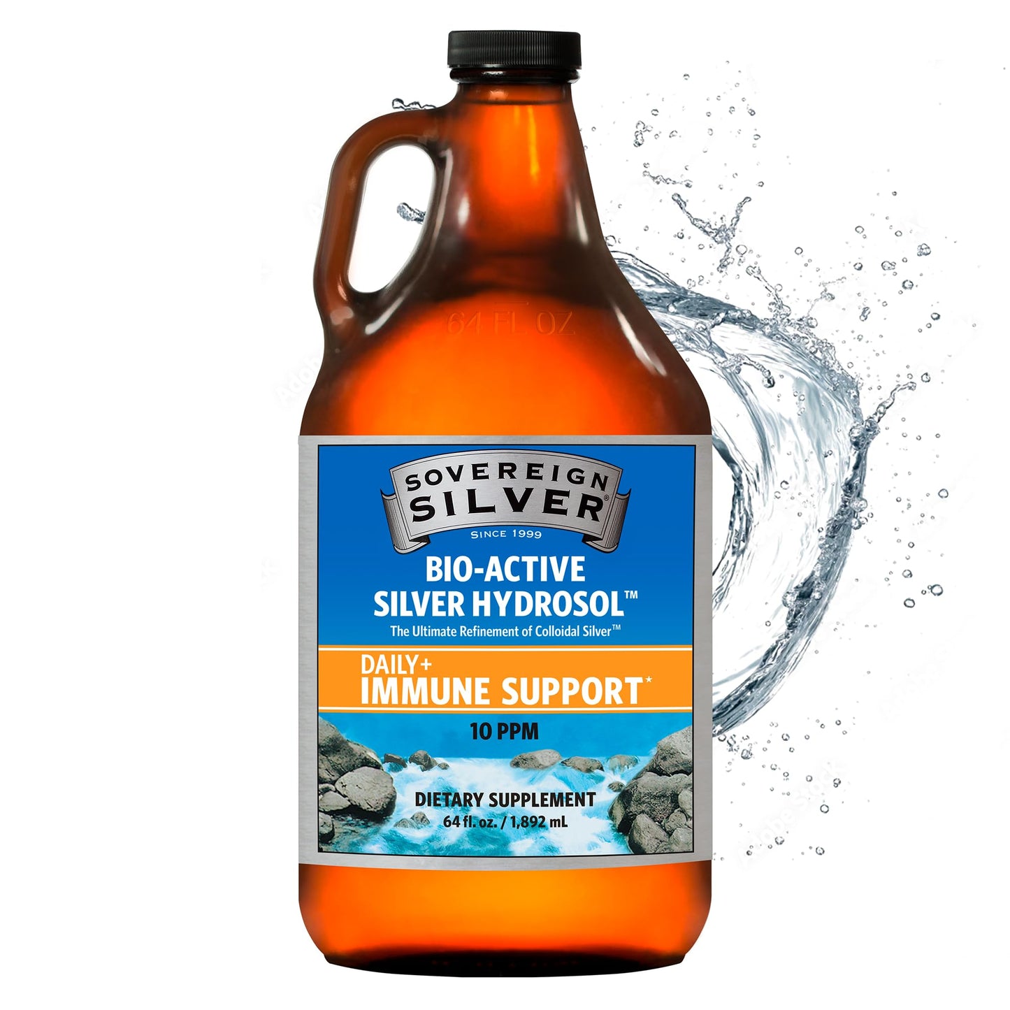 Sovereign Silver Immune Support - Colloidal Silver 10 ppm, 64 Fl Oz (1,892 mL)