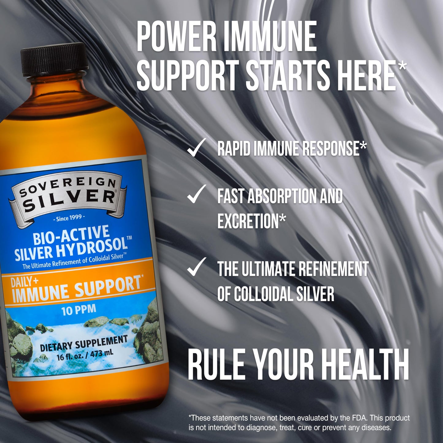 Sovereign Silver Immune Support – Colloidal Silver Hydrosol 10 ppm, 16 fl oz