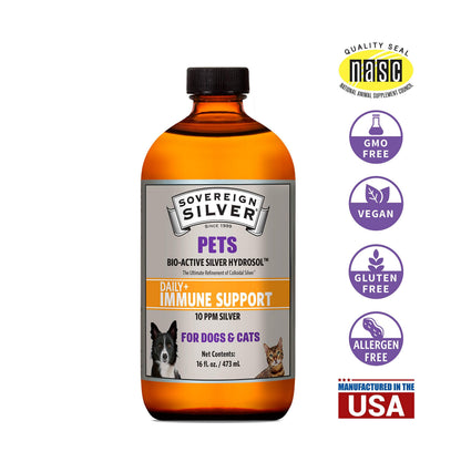 Sovereign Silver Pets Immune Support – 10 ppm Colloidal Silver for Dogs & Cats (16 oz)