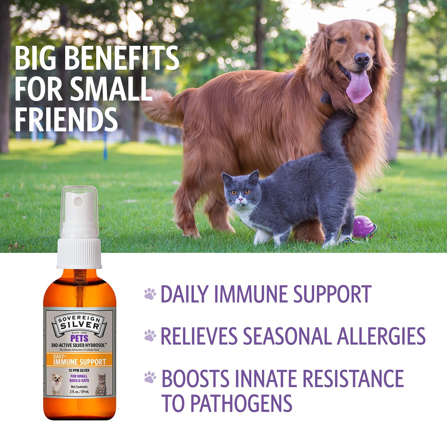 Sovereign Silver Pets Immune Support – 10 ppm Colloidal Silver Hydrosol, 2 oz Fine Mist