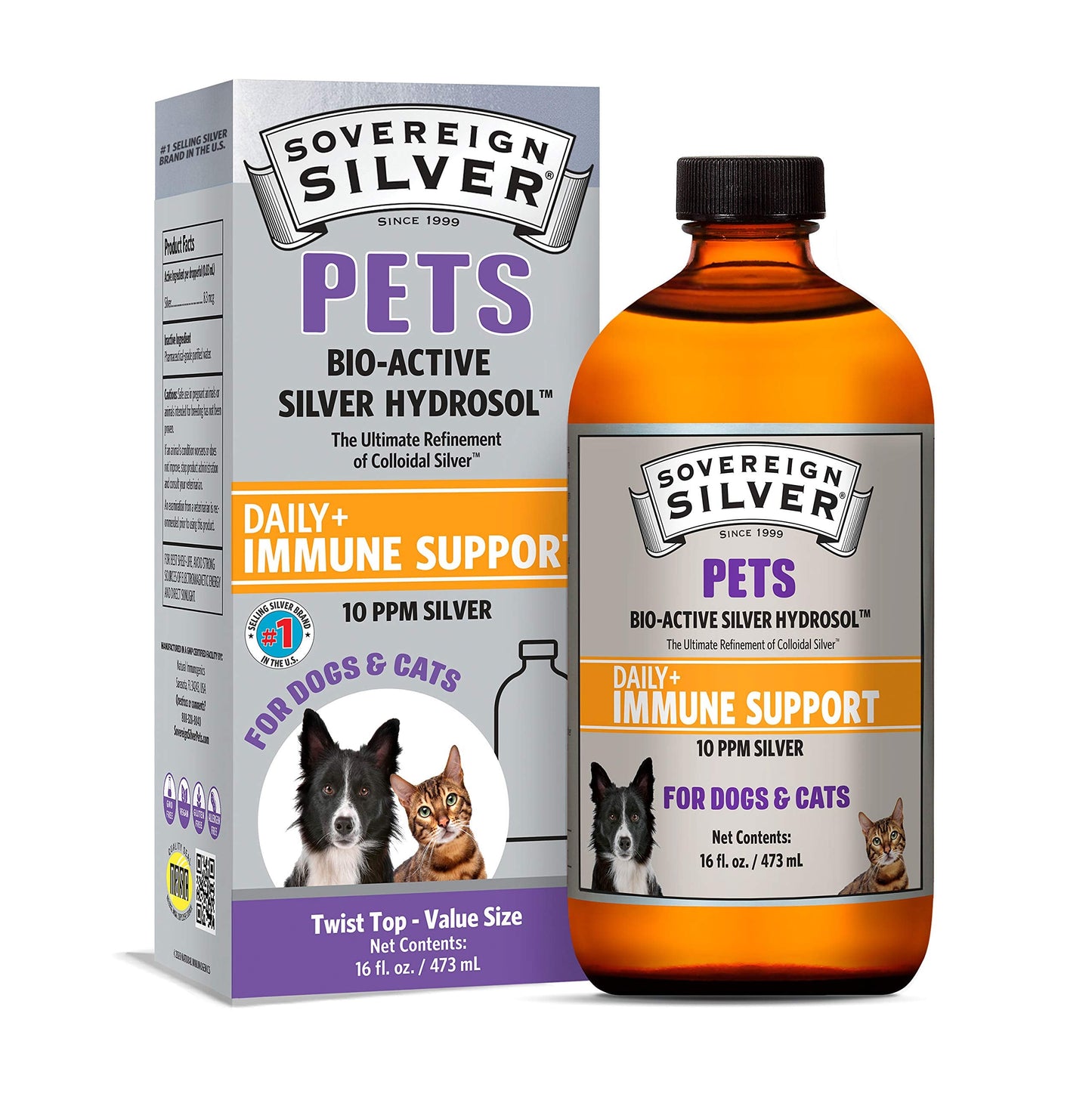 Sovereign Silver Pets Immune Support – 10 ppm Colloidal Silver for Dogs & Cats (16 oz)