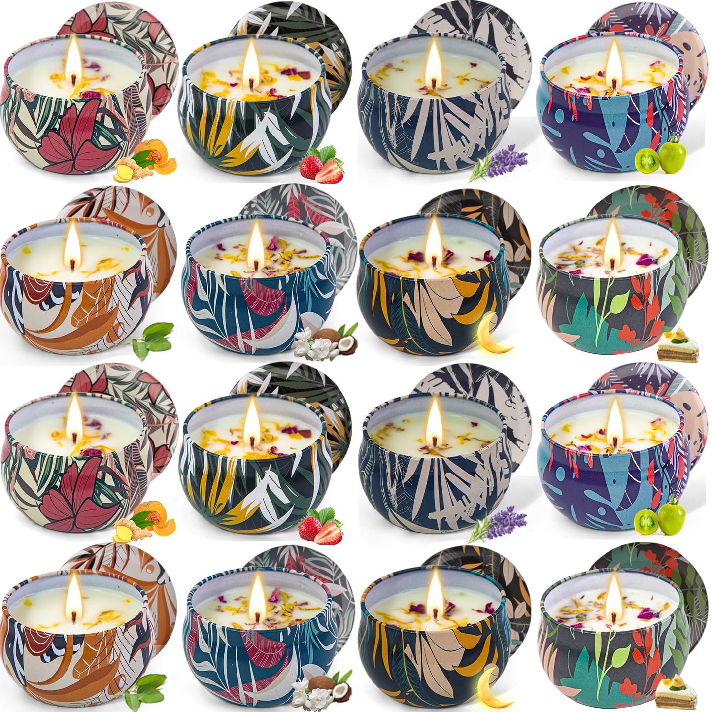 Soy Wax Candle Gift Set – 16 Pack with Dried Flowers | Aromatherapy Gifts