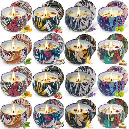Soy Wax Candle Gift Set – 16 Pack with Dried Flowers | Aromatherapy Gifts