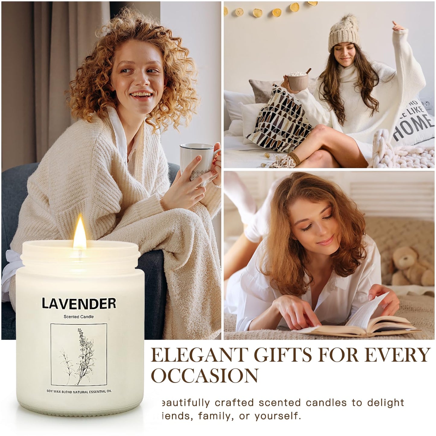 Soy Wax Scented Candle Gift Set – 4 Pack (Lavender, Orange & Ginger, Vanilla) | Long-Lasting Aromatherapy Candles