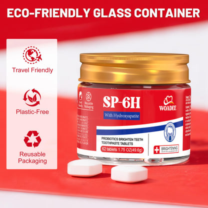 SP-6 Probiotics & Hydroxyapatite Toothpaste Tablets - Remineralizing, Fluoride-Free Whitening (62 Count)