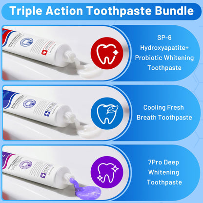 SP-6 Toothpaste Set – 6 Probiotics Whitening & 7Pro Deep Whitening (Fluoride-Free) 3-in-1