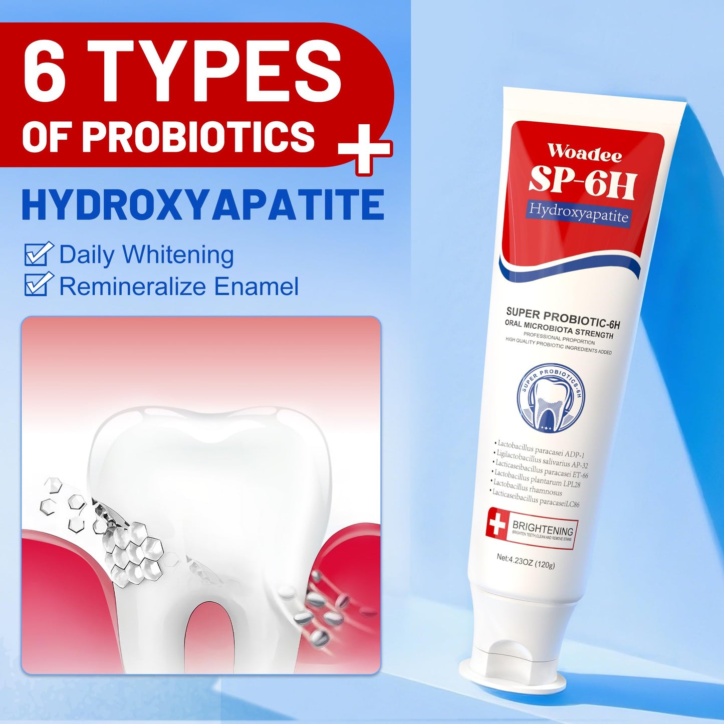 SP-6 Toothpaste Set – 6 Probiotics Whitening & Fresh Breath, Fluoride-Free (2 Tubes, Red & Purple)