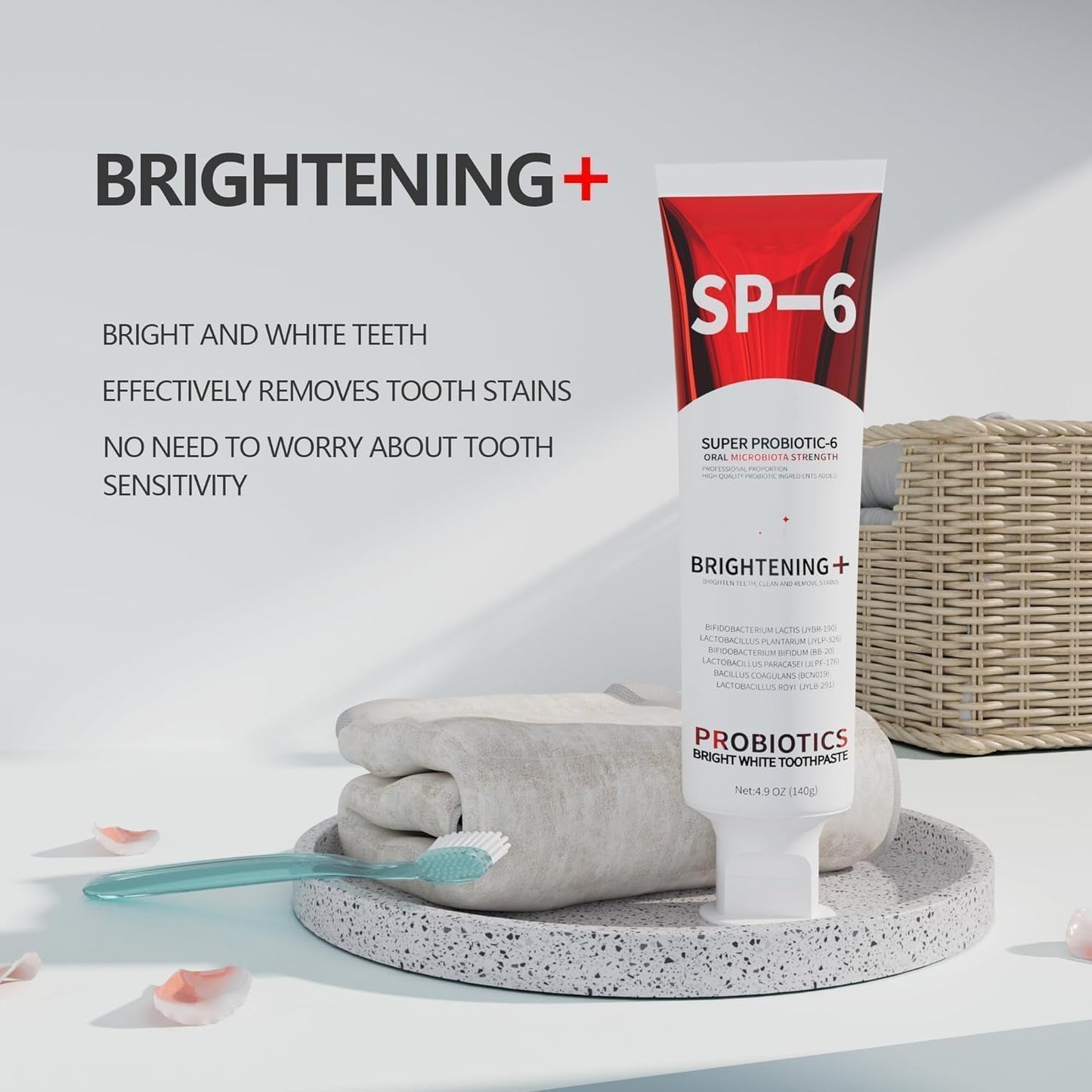 SP-6 Probiotic Toothpaste – Niacinamide Whitening, 6 Probiotics, Fluoride-Free