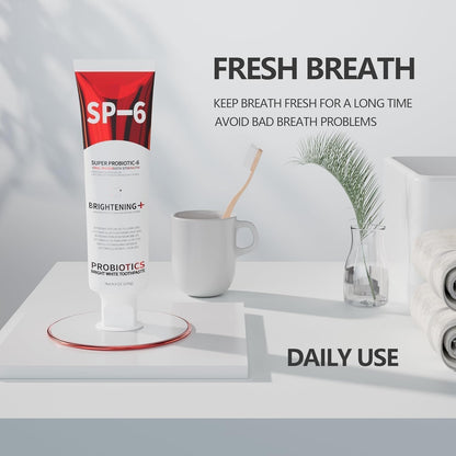 SP-6 Probiotic Whitening Toothpaste – 6 Probiotics for Whitening, Gum Health, Enamel-Safe, Fluoride-Free, Fresh Mint | 4.9 oz