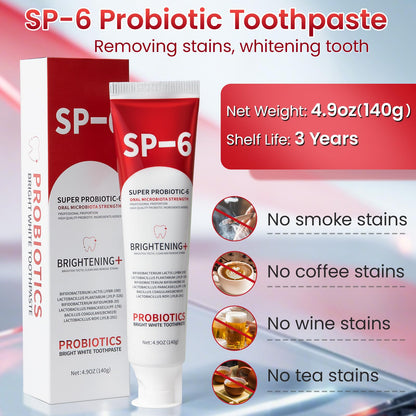 SP-6 Probiotic Whitening Toothpaste – 6 Probiotics, Enamel-Safe, Fluoride-Free, Fresh Mint