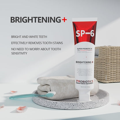 SP-6 Probiotic Whitening Toothpaste - 2-Pack, 4.9 oz Each | 6 Probiotics, Enamel Protection, Fluoride-Free, Fresh Mint