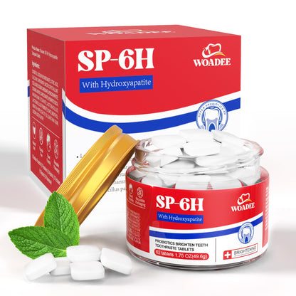 SP-6 Probiotics & Hydroxyapatite Toothpaste Tablets - Remineralizing, Fluoride-Free Whitening (62 Count)