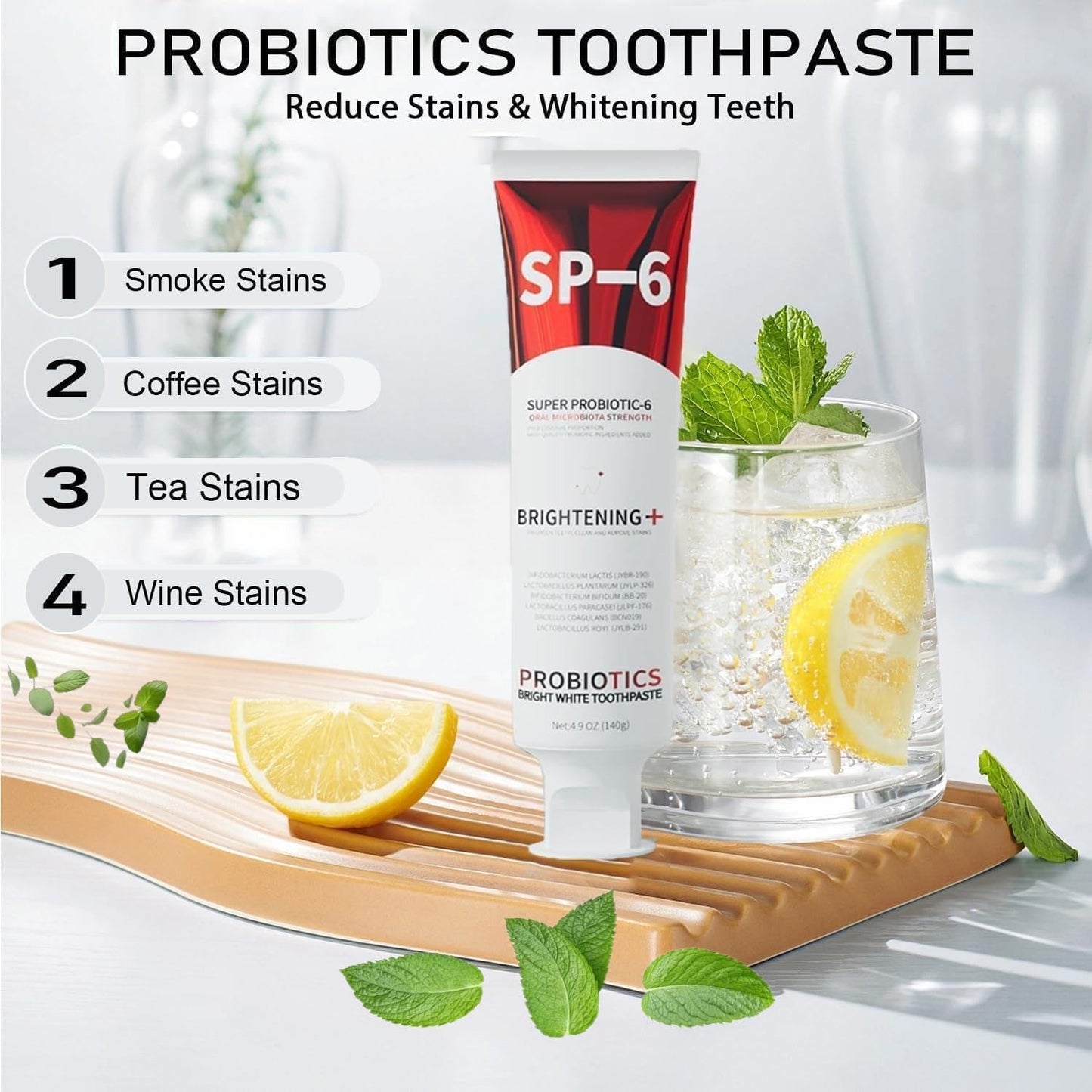 SP-6 Probiotics Whitening Toothpaste – Enamel-Safe, Fluoride-Free, Fresh Mint