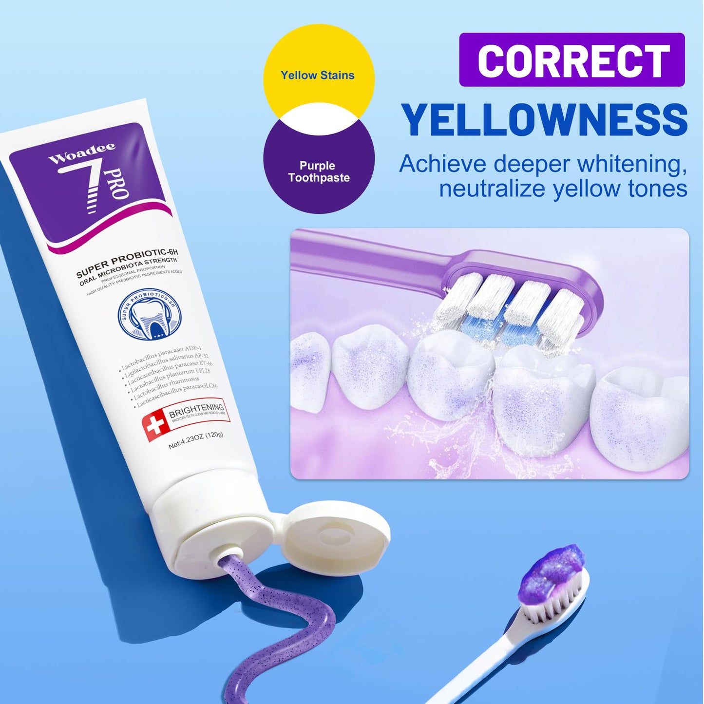SP-6 Toothpaste Set – 6 Probiotics Whitening & Fresh Breath, Fluoride-Free (2 Tubes, Red & Purple)