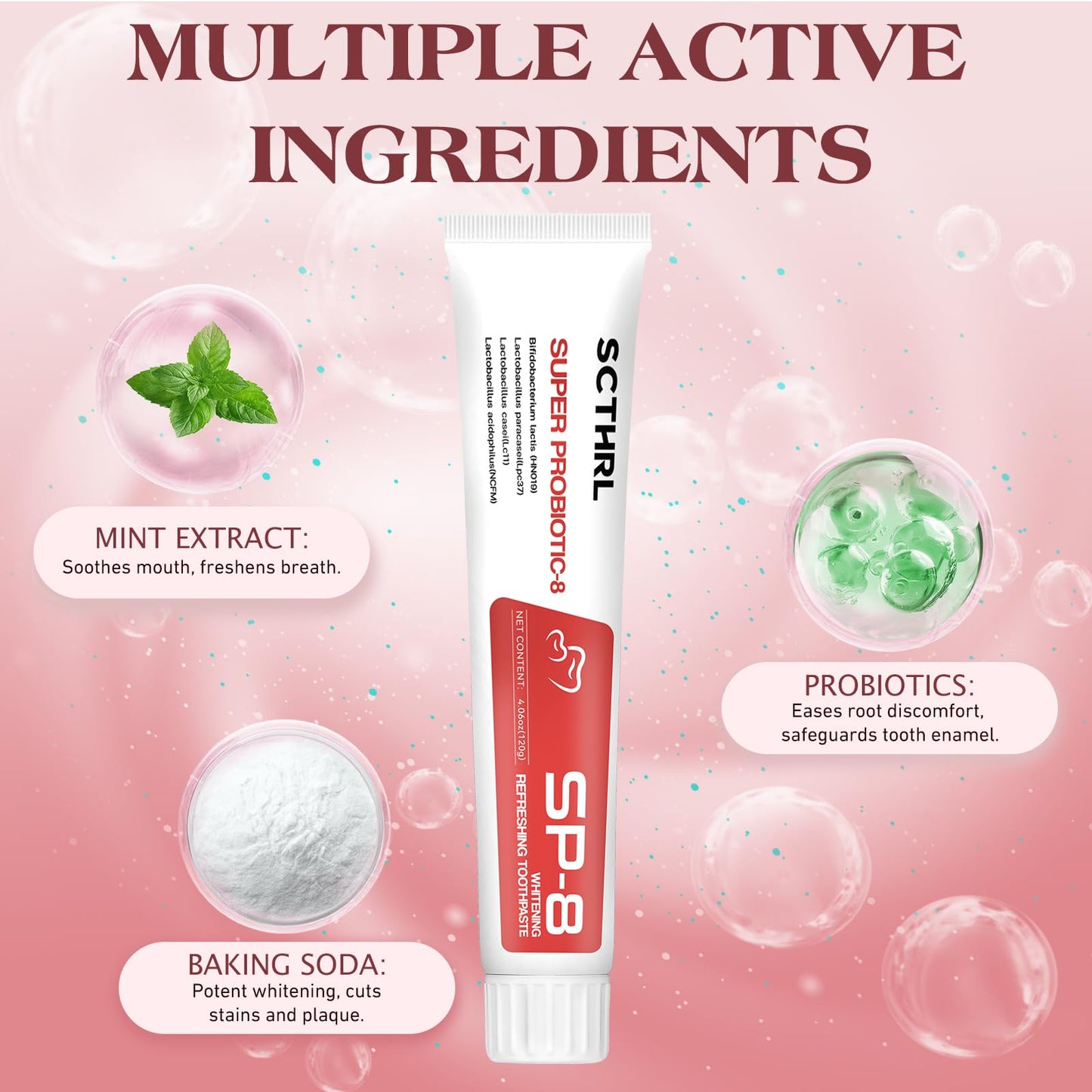 SP-8 Probiotic Ultra Whitening Toothpaste Upgraded 2.0 – Fluoride-Free, Probiotic-Infused Formula for Gum Health, Enamel Strength & Fresh Breath