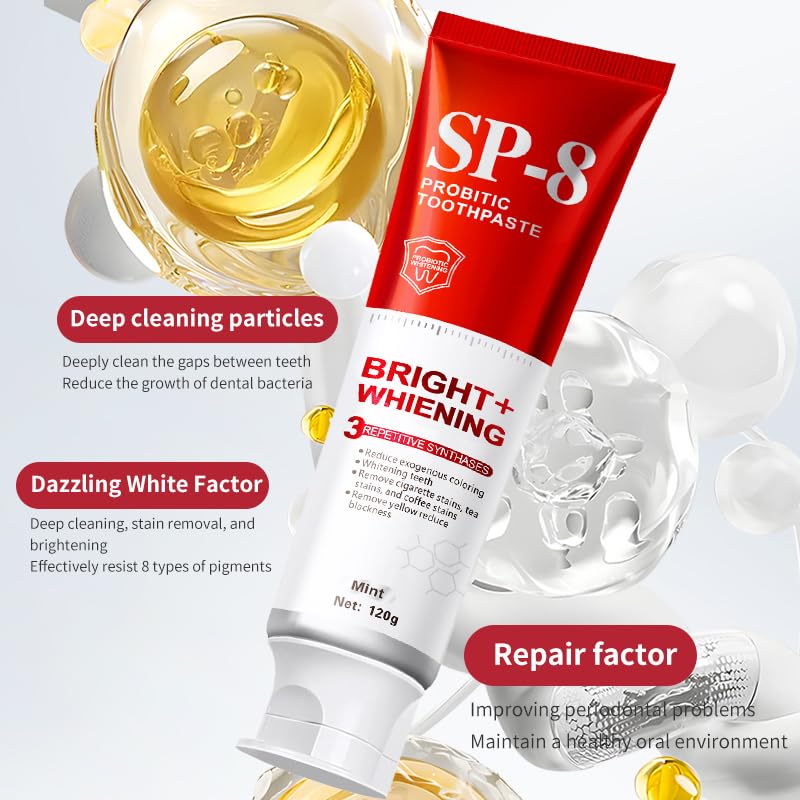 SP-8 Probiotics Whitening Toothpaste - Enamel-Safe, Fluoride-Free Whitening & Gum Health