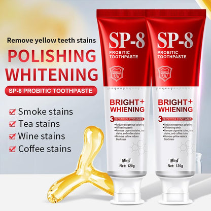 SP-8 Probiotics Whitening Toothpaste - Enamel-Safe, Fluoride-Free Whitening & Gum Health