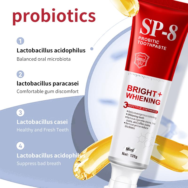 SP-8 Probiotics Whitening Toothpaste – Enamel-Safe, Fluoride-Free, Double Mint Flavor