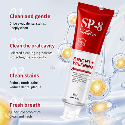 SP-8 Probiotics Whitening Toothpaste – Enamel-Safe, Fluoride-Free, Double Mint Flavor