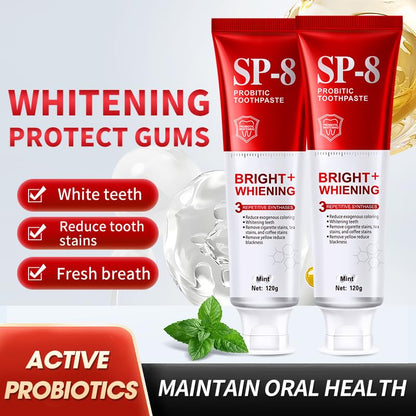 SP-8 Probiotics Whitening Toothpaste – Enamel-Safe, Fluoride-Free, Double Mint Flavor