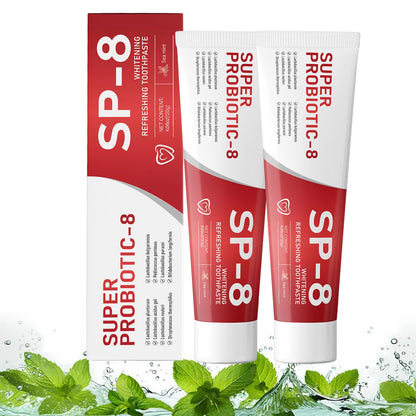 SP8 Probiotics Whitening Toothpaste - Fluoride-Free, Probiotic-Infused Formula, Ultra Fresh Mint 4.23oz 2-Pack