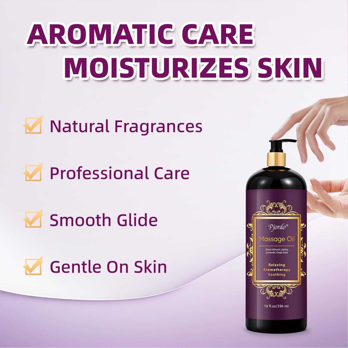 Pjordo Aromatherapy Lavender Massage Oil – 10 fl oz, Spa-Quality with Grape Seed, Sweet Almond & Jojoba