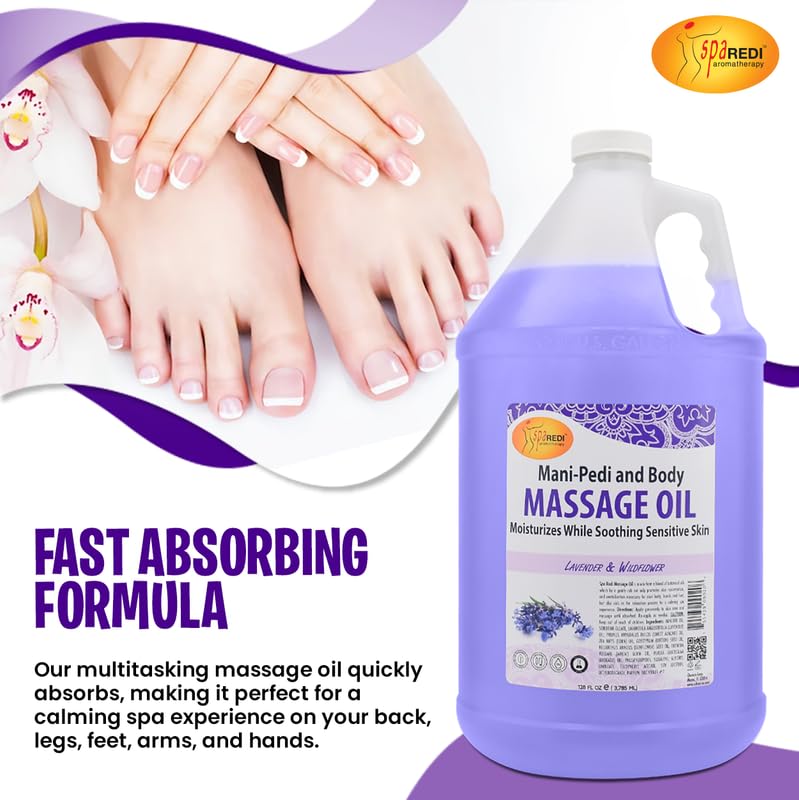 SPA REDI Massage Oil – Lavender Wildflower (128 Oz) | Full Body Massage Therapy