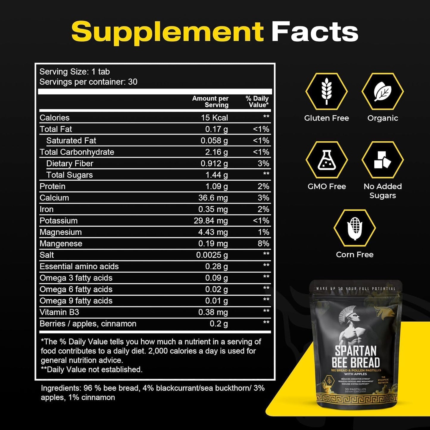 Spartan Bee Bread Chewables by The Stampede Network | Raw Organic Bee Bread Multivitamin