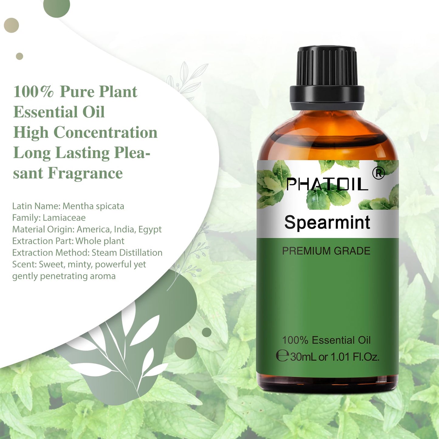 Spearmint Essential Oil 30ml | PHATOIL Pure Aromatherapy for Diffusers & DIY