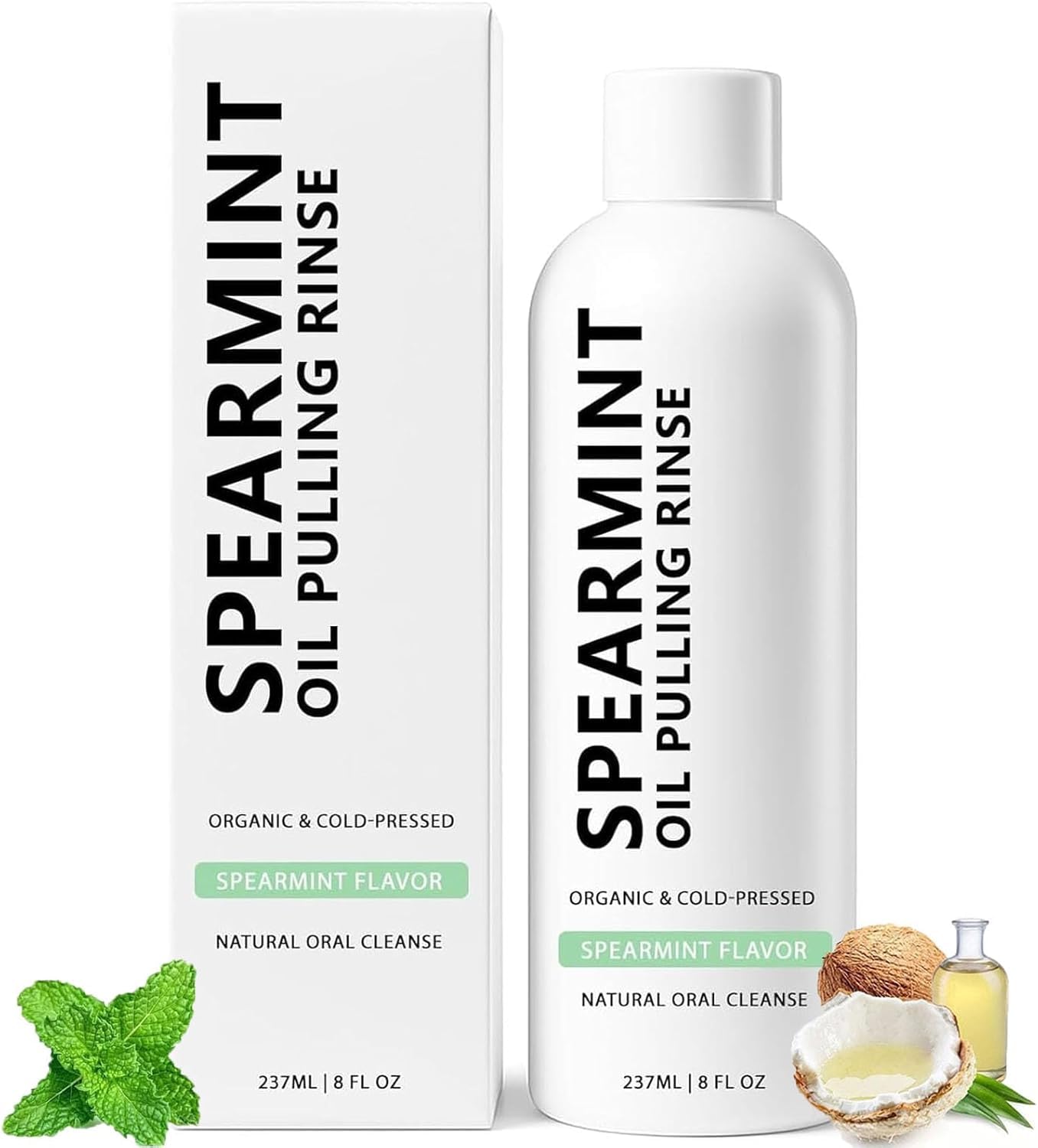 Spearmint Oil Pulling Mouthwash – Cold-Pressed Coconut Oil for Teeth Whitening & Fresh Breath (8oz)