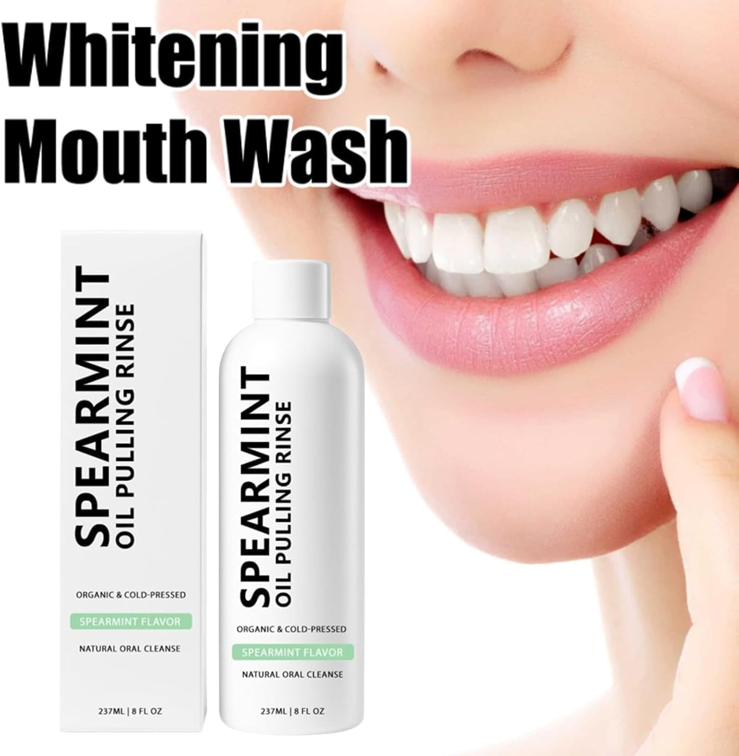 Spearmint Oil Pulling Mouthwash – Cold-Pressed Coconut Oil for Teeth Whitening & Fresh Breath (8oz)