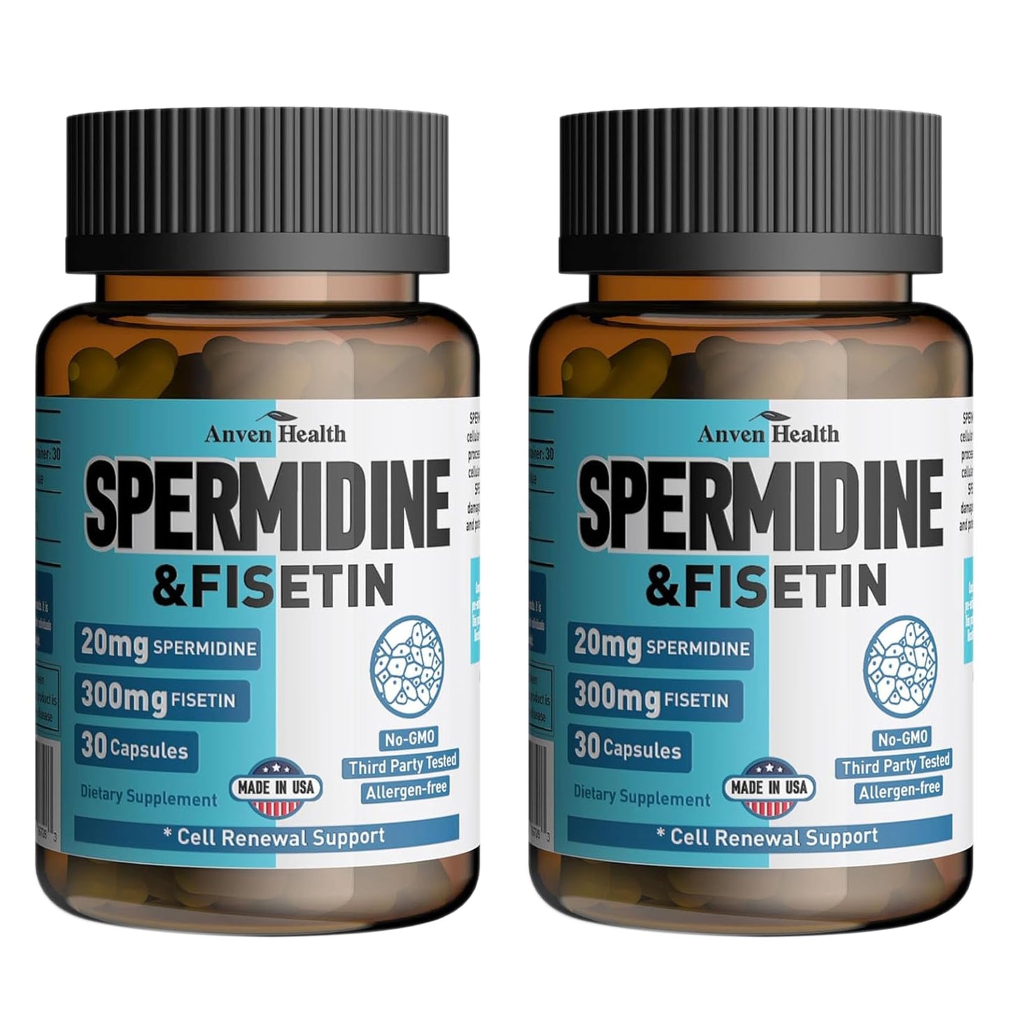 Spermidine & Fisetin Supplement – 20mg Spermidine, 300mg Fisetin | 60 Veggie Caps | Made in USA