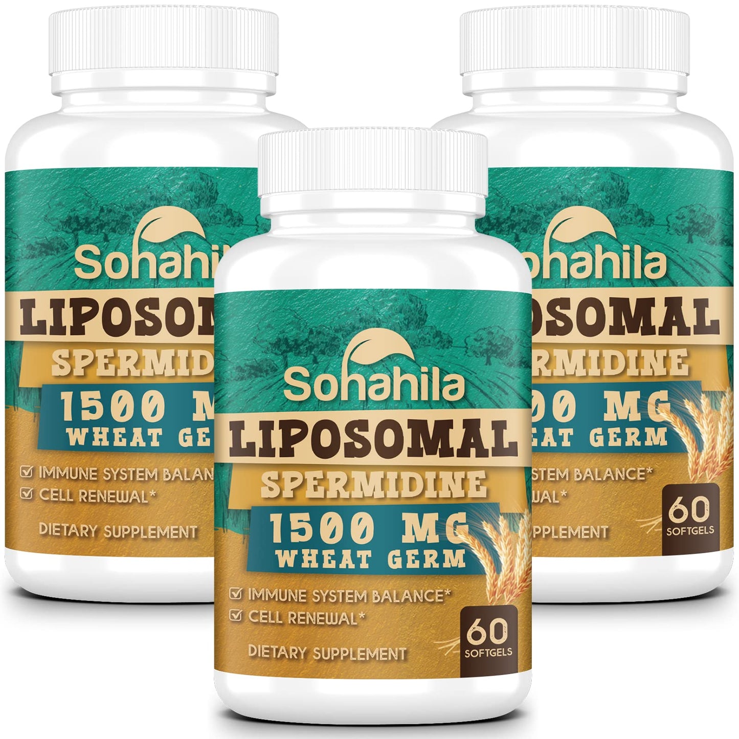 Sohahila Spermidine Supplement 15 MG – Liposomal, 99% Purity, 180 Softgels with Fermented Wheat Germ Extract