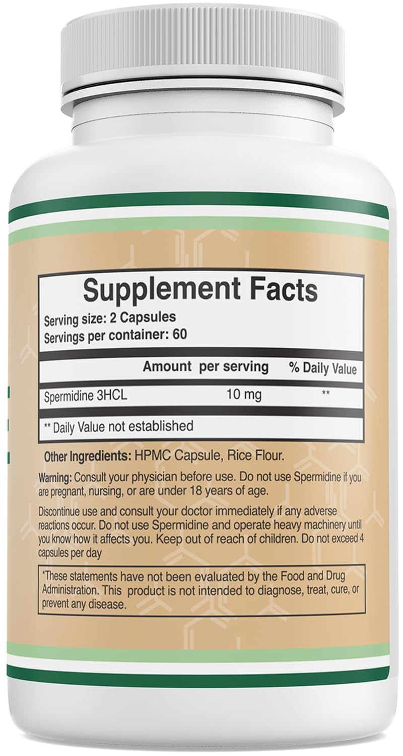 Double Wood Spermidine Supplement 10 mg (99% Spermidine 3HCl) – 120 Capsules – Third-Party Tested