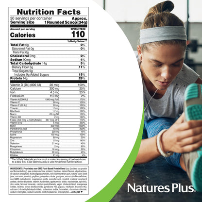 NaturesPlus SPIRU-TEIN Peaches & Cream - 2.24 lb Plant-Based Protein Powder