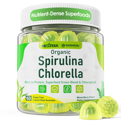 Nextdia (2 Pack) Organic Spirulina + Chlorella Gummies – Vegan Protein & Supergreens