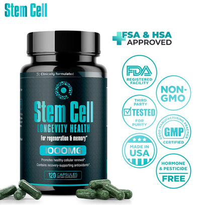 Premium Stem Cell Supplements 1,000mg (240 Caps) – Boost Immunity, Reduce Joint Soreness, Anti-Aging & Longevity with Spirulina & Chlorella