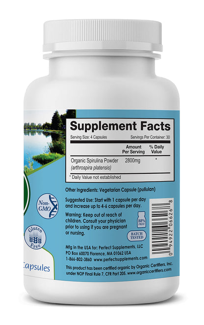 Perfect Spirulina – Organic 120 Veggie Capsules | Whole Food Micro Algae | Immune Support