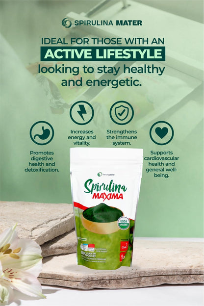 SpirulinaMater Spirulina Powder – USDA Organic, Atacama Desert | Energizing, Nutrient-Dense, Digestive Wellness – 1 lb