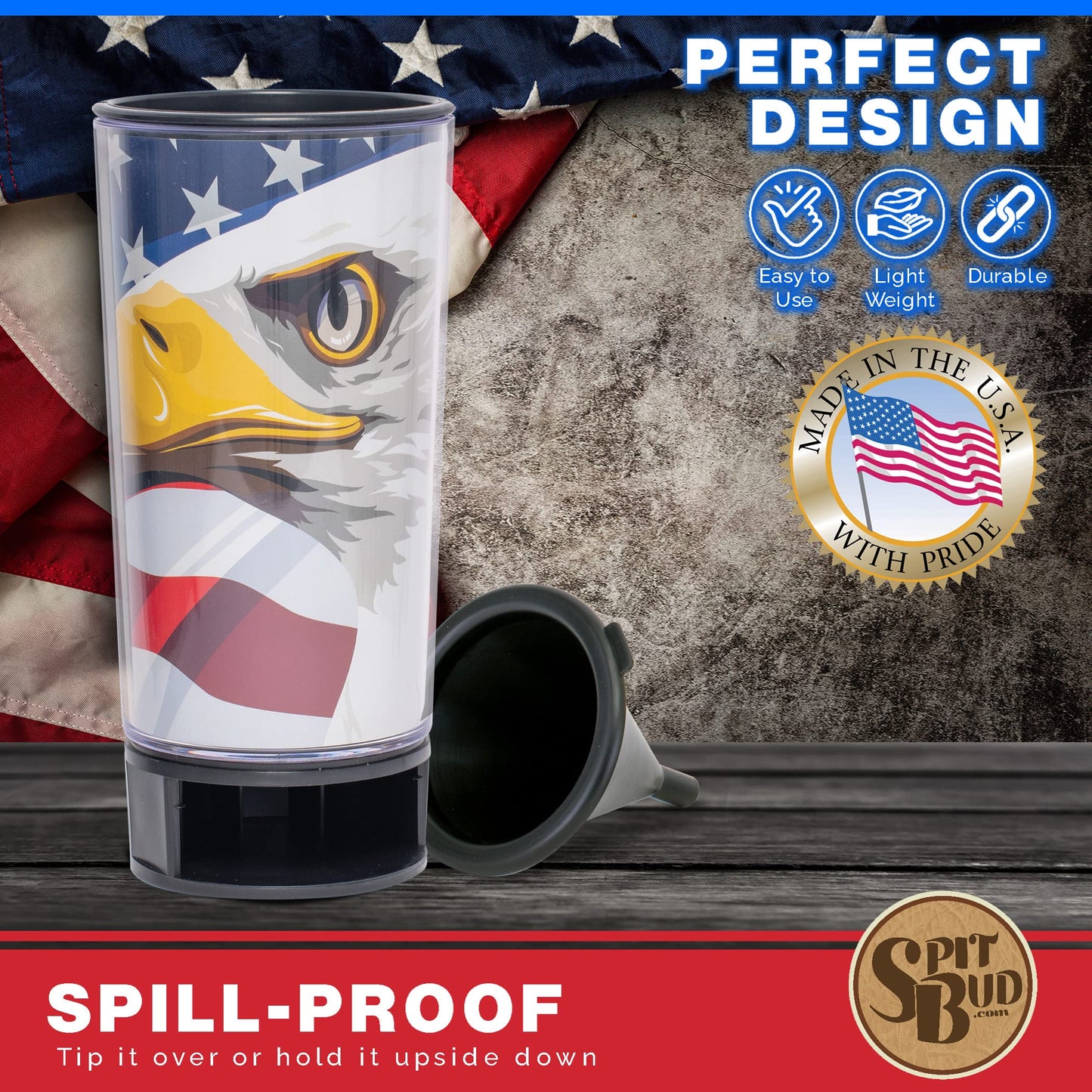 Spit Bud American Eagle Spittoon Cup – 8oz Portable Dip Cup, Made in USA