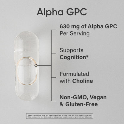 Sports Research® Alpha GPC 630mg (Extra Strength) – Bioavailable Choline for Focus & Cognitive Support | Vegan • Non-GMO • Gluten Free – 120 Liquid Capsules