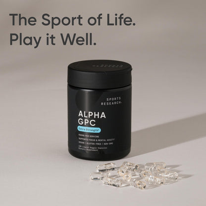 Sports Research® Alpha GPC 630mg (Extra Strength) – Bioavailable Choline for Focus & Cognitive Support | Vegan • Non-GMO • Gluten Free – 120 Liquid Capsules