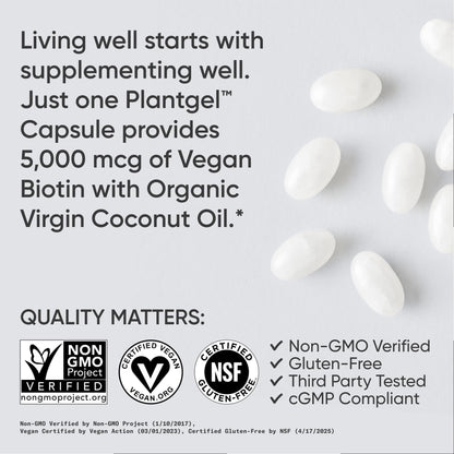 Sports Research Biotin 5000mcg with Organic Coconut Oil | Hair & Skin Support