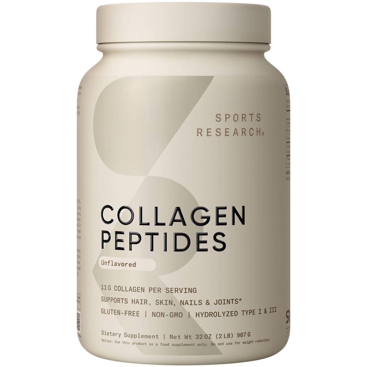 Sports Research Collagen Peptides — Hydrolyzed Type I & III Powder for Skin, Hair, Nails & Joints